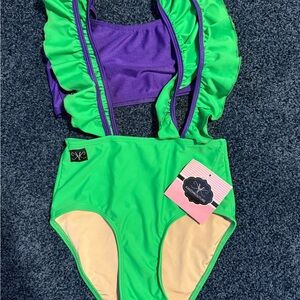 Kandi Kouture Kids 2 piece dance wear Set in Green and Purple